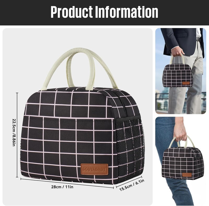 douyadady Lunch Bag Women/Men Lunch Box Women/Men (Black+Pink Blocks) - Image 2